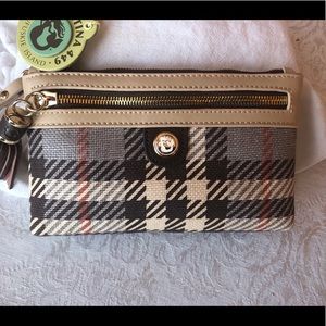 NWT Spartina 449 leather and linen Wristlet